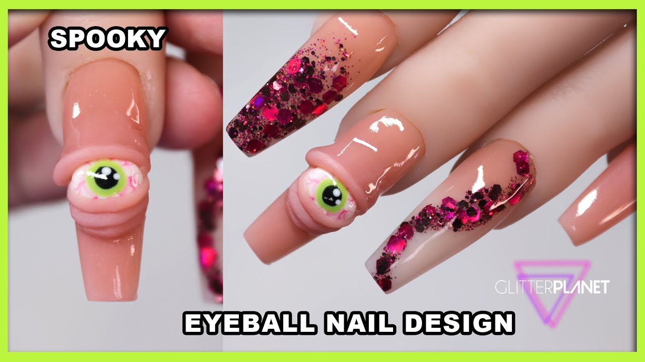 Acrylic nails Halloween Nail Art Design Spooky 3d Eyeball