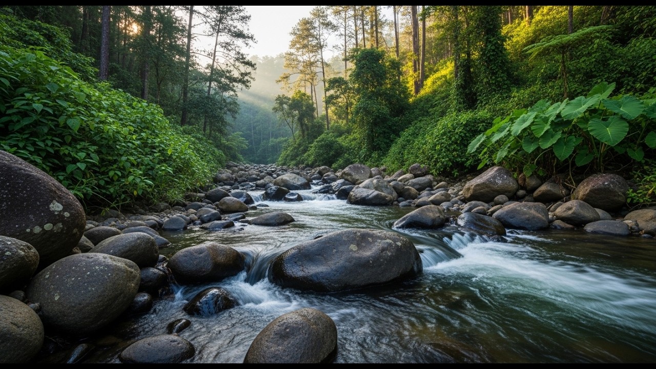 Soft Morning Harmony: Gentle Stream & Subtle Birdsong