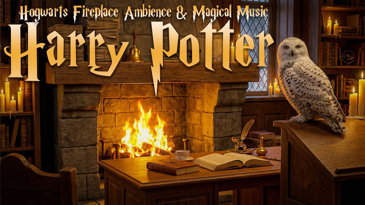 Harry Potter Fireplace Ambience 🔥 Fireside Calm Inside Hogwarts Professors’ Study | Wizarding Music