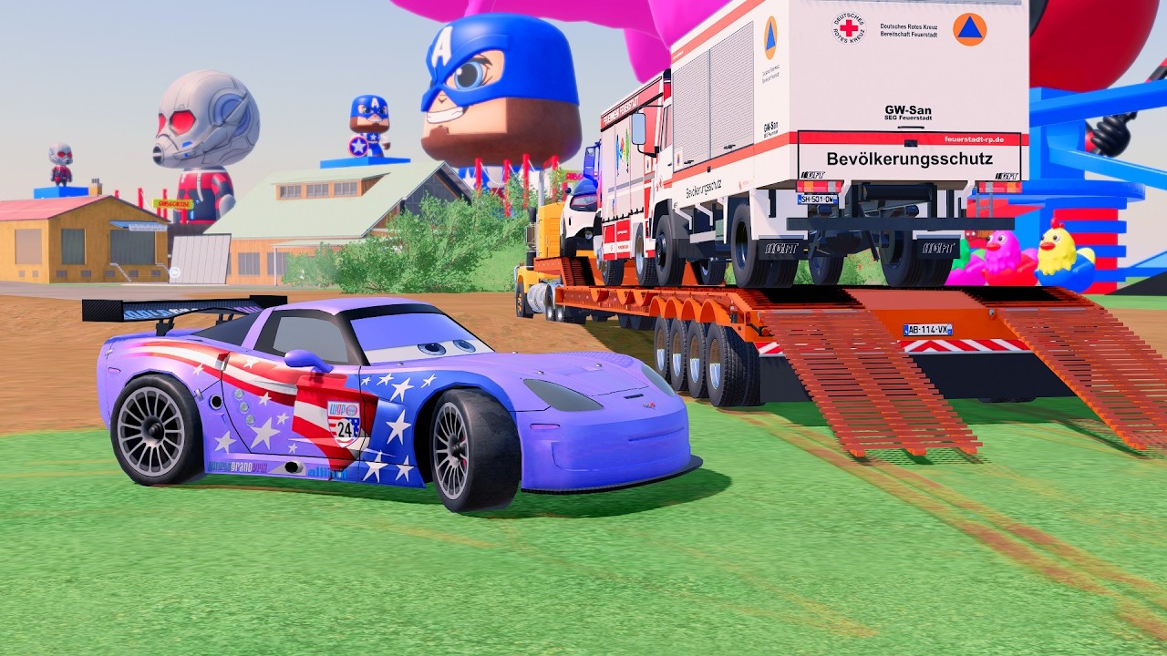 Double Flatbed Trailer Truck vs Giant Speed Bumps | Bus & Truck Crashes – Farming Simulator 22