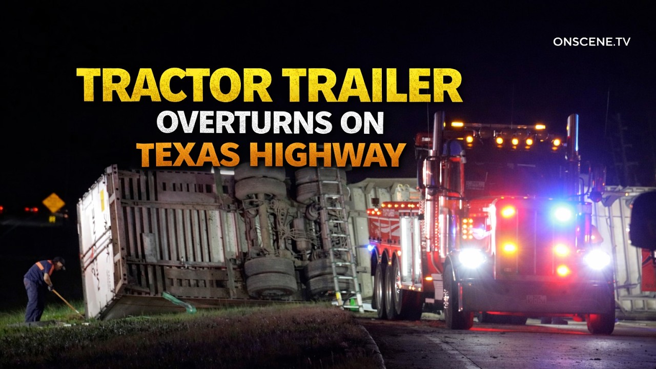 Tractor Trailer Overturns on Texas Highway