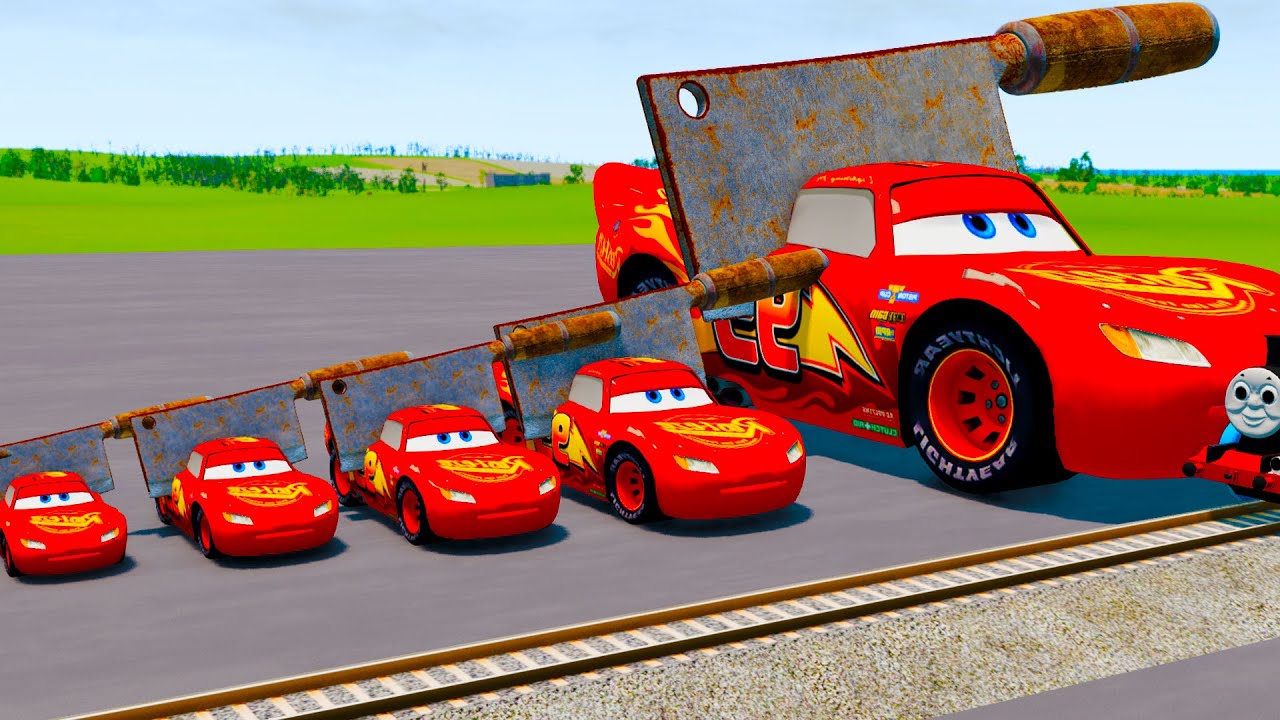 Big & Small McQueen with Monster Wheels VS Train | BeamNG.drive
