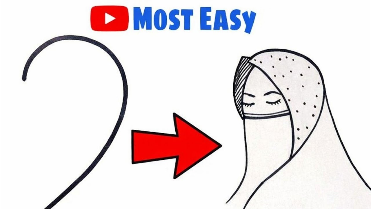 How to draw  a muslim girl me with the number of 2| drawing from Number 2 | hijjabi girl drawing| 