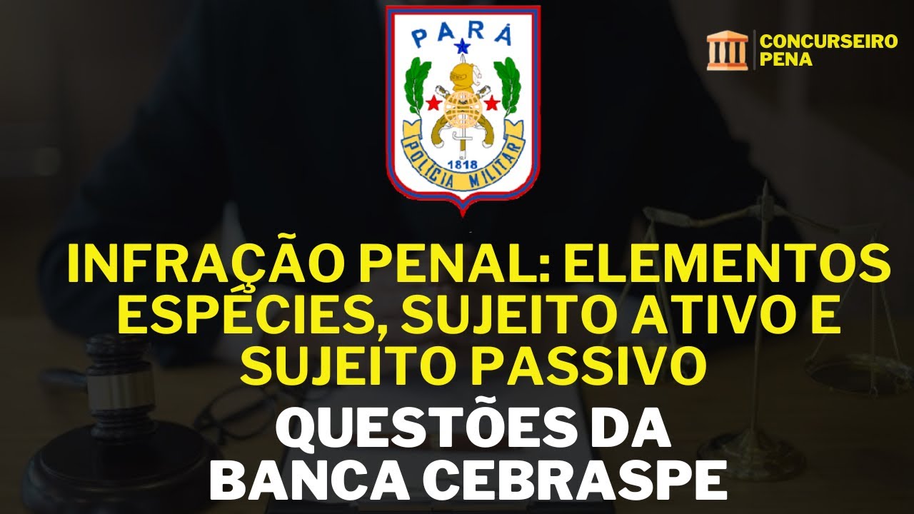 Questões de Infração Penal: elementos, espécies, sujeito ativo e sujeito passivo - PMPA