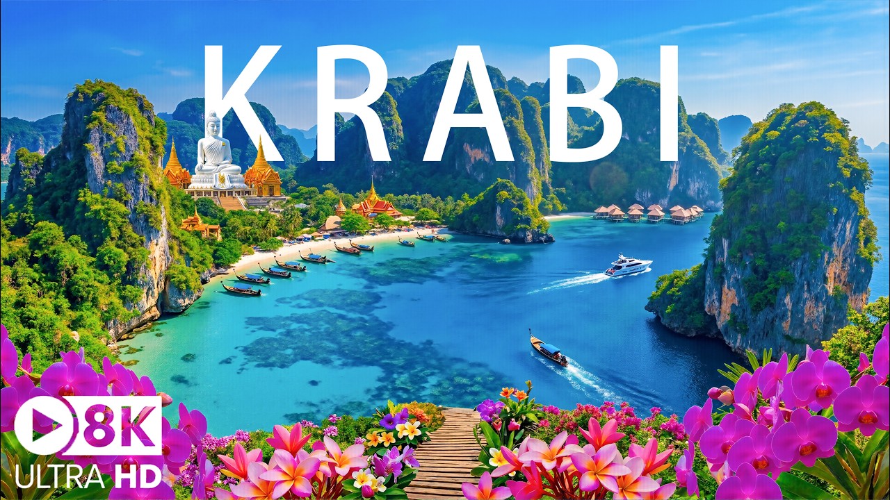 Krabi 8K - Turquoise Waters, White Sand & Breathtaking Limestone Cliffs with Relaxing music