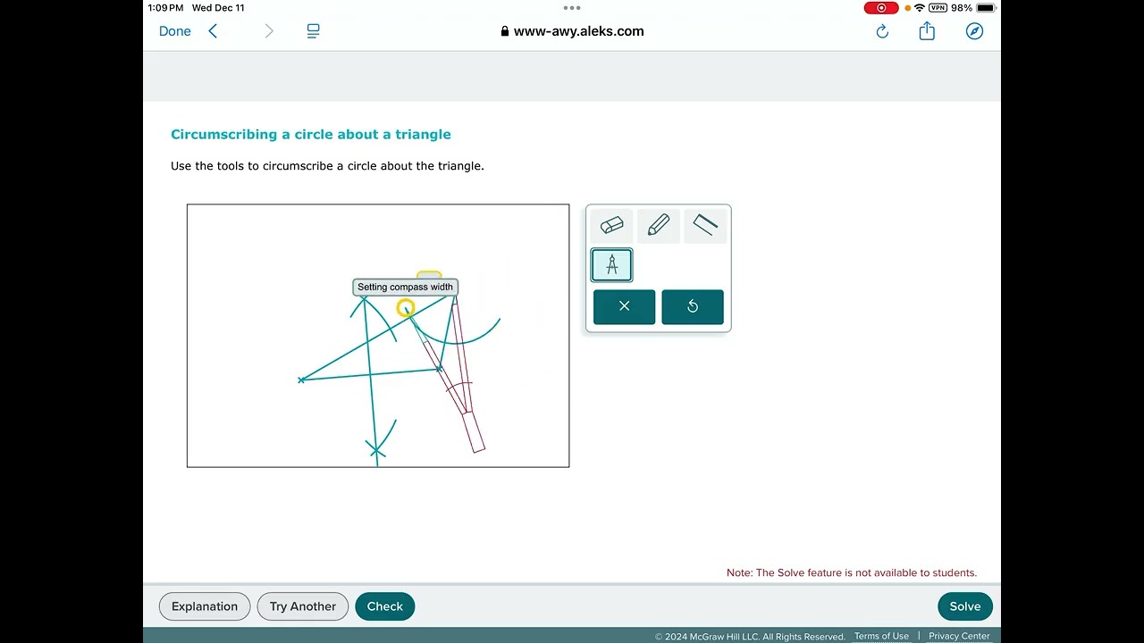 ALEKS: Circumscribing a circle about a triangle