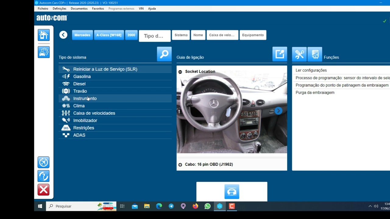 Como Fazer sangria de freio do mercedes classe a 160/190 w168  pelo scanner delphi ds150 e