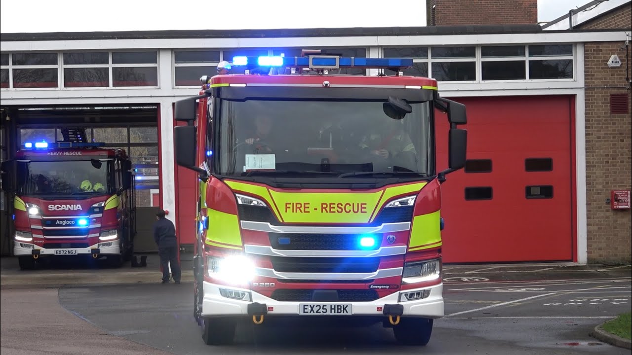 Essex County Fire And Rescue Chelmsford 34P2 and 34P3 turnout with new bay doors  
