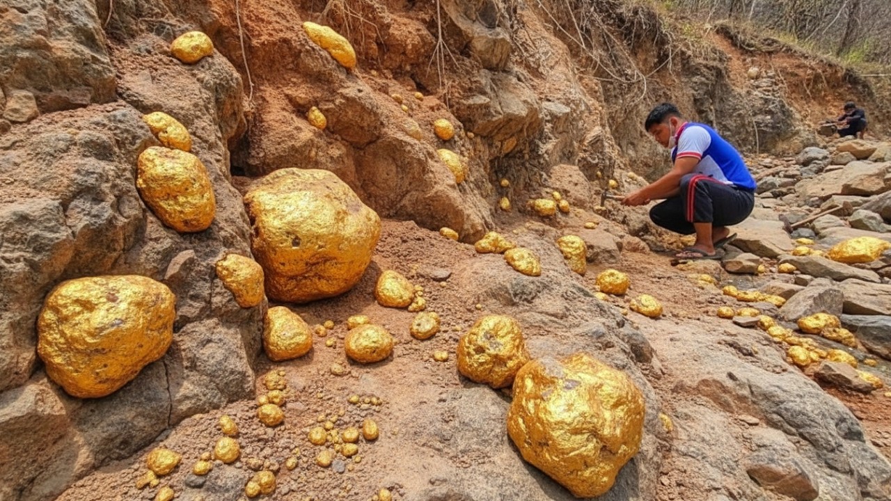 Wow that looks amazing  collecting the gold treasures and gemstones at riverside