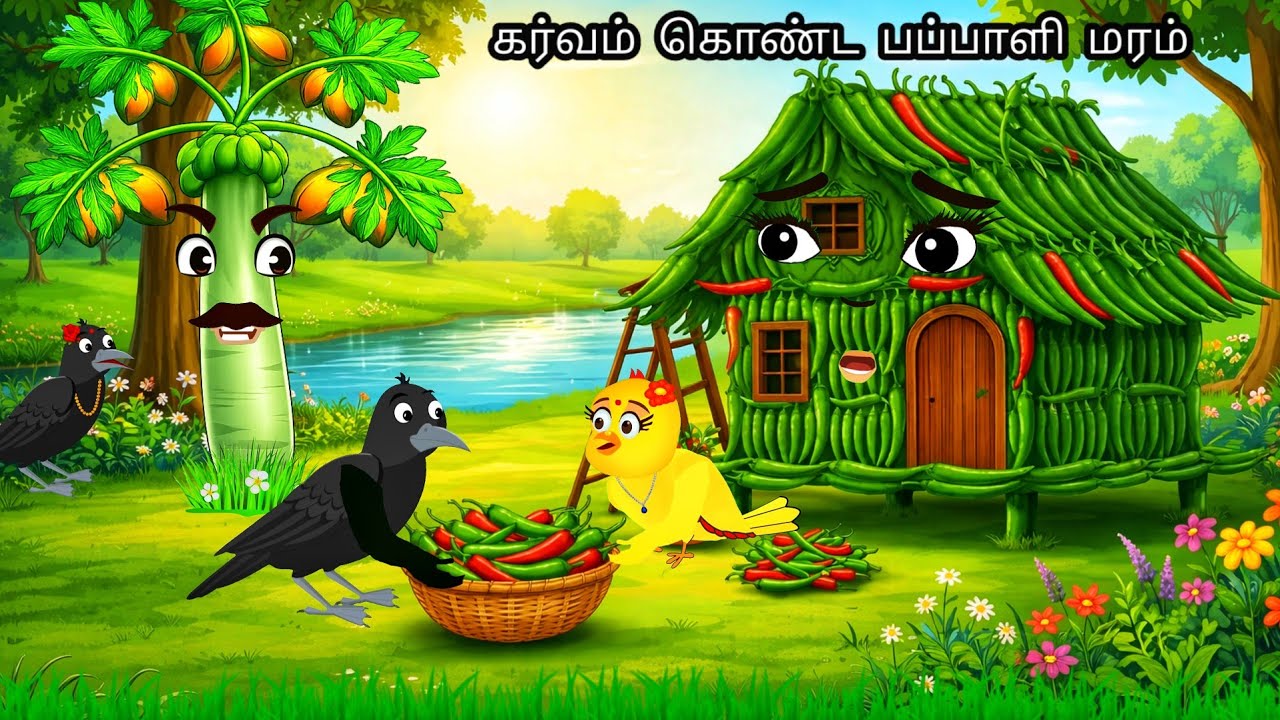கர்வம் கொண்ட பப்பாளி மரம் STORY /MORAL STORY IN TAMIL / VILLAGE BIRDS CARTOON