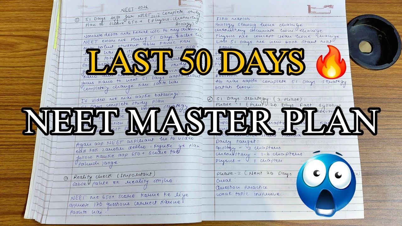 “51 Days Left for NEET – Complete Study Plan to Score 650+ 🔥 (Physics, Chemistry, Biology)”