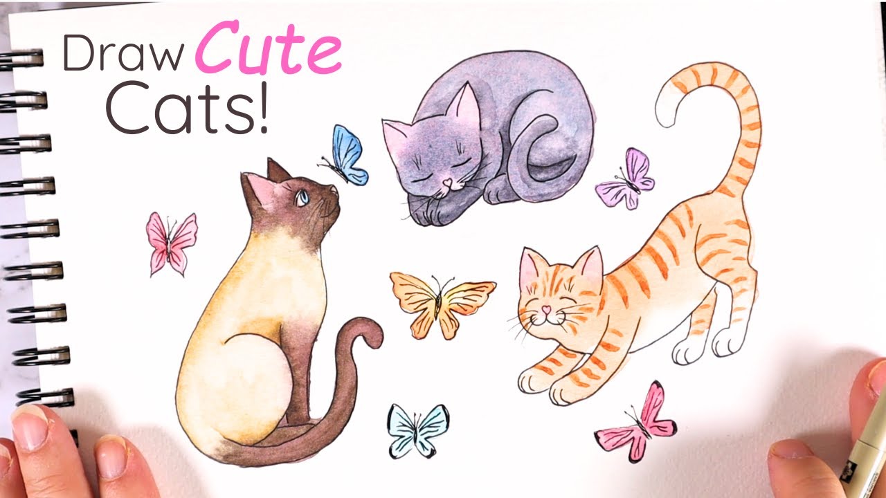 Draw and Paint Cute Cats with me! #cutedrawing #watercolorart