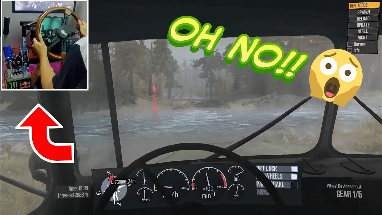 Stuck on river again🤦🏽&zwj;♂️| diy steering wheel #mudrunner #spintires