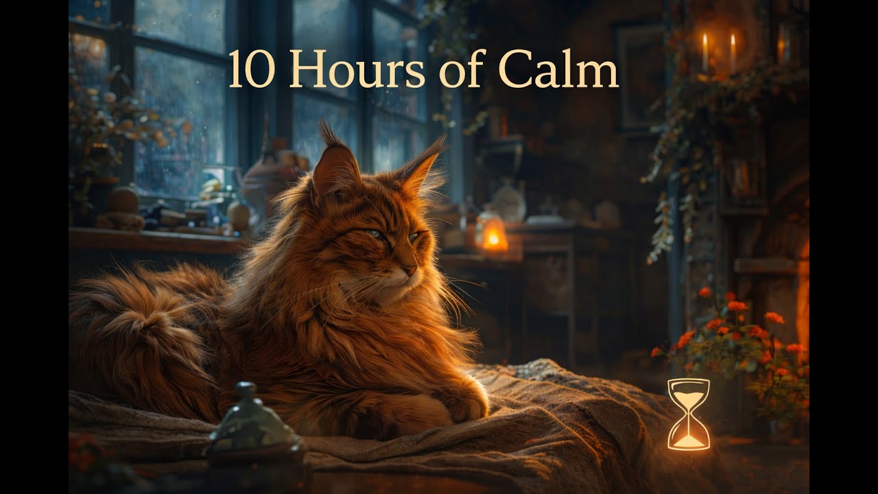 🔸 Rain & Fireplace Ambience with Cat Purring — 10 Hours of Cozy Night Calm | Calm O’Clock