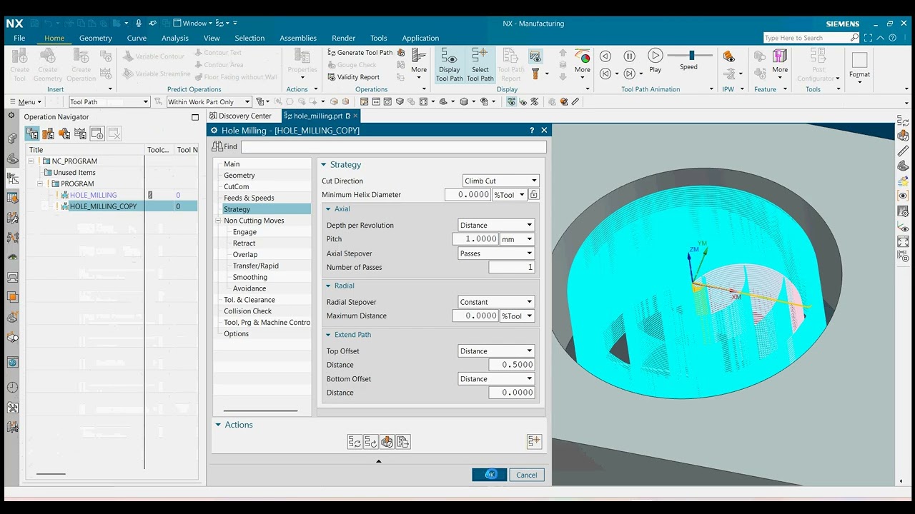 Hole milling in NX