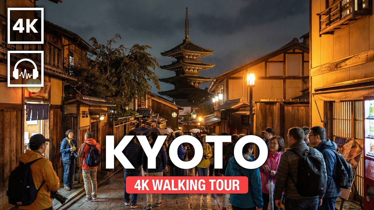 KYOTO 4K Walking Tour With Captions & Immersive Sound 🏮 Midnight Walk [4K Ultra HD/60fps]