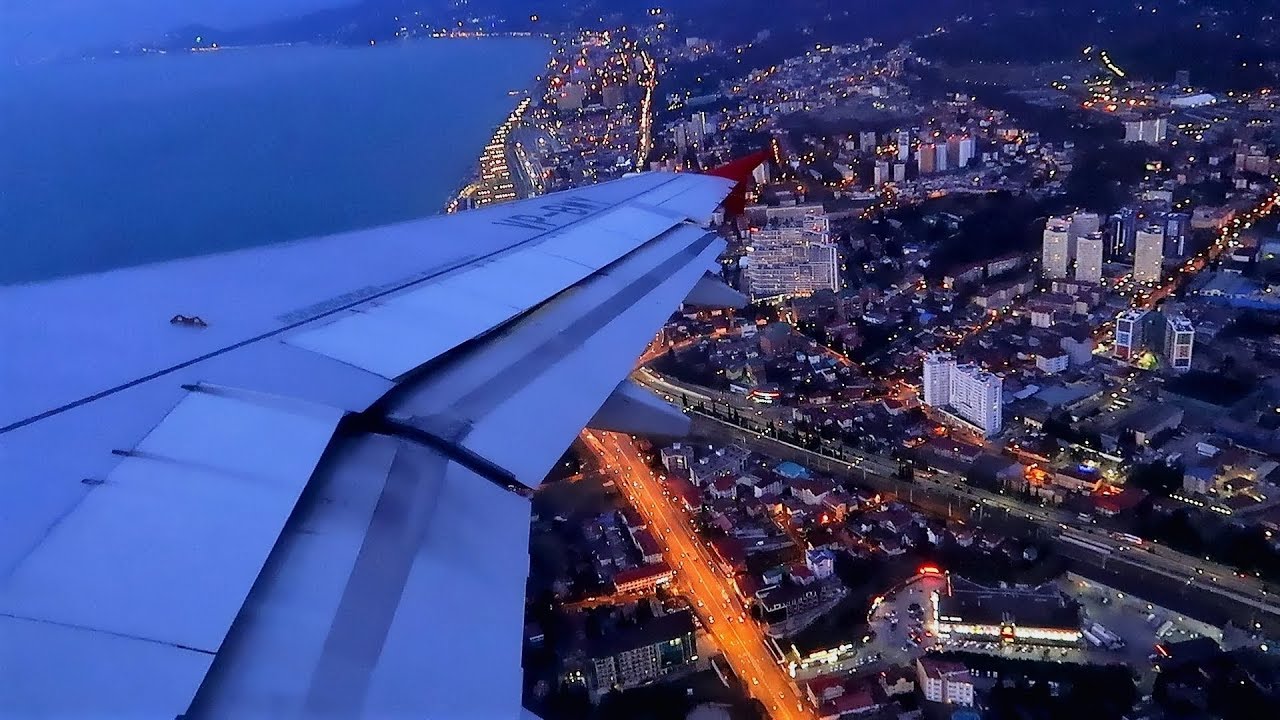 Вечерний взлет из Сочи A320 Red Wings