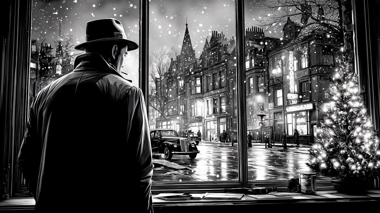 Noir Christmas Jazz 🎄🖤 Snowy City Windows for Late-Night Writing, Study & Work