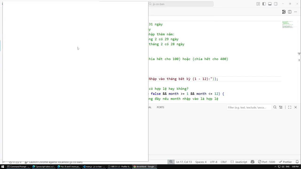 [JavaScript] Bài 18: Bài tập kiểm tra tháng có bao nhiêu ngày
