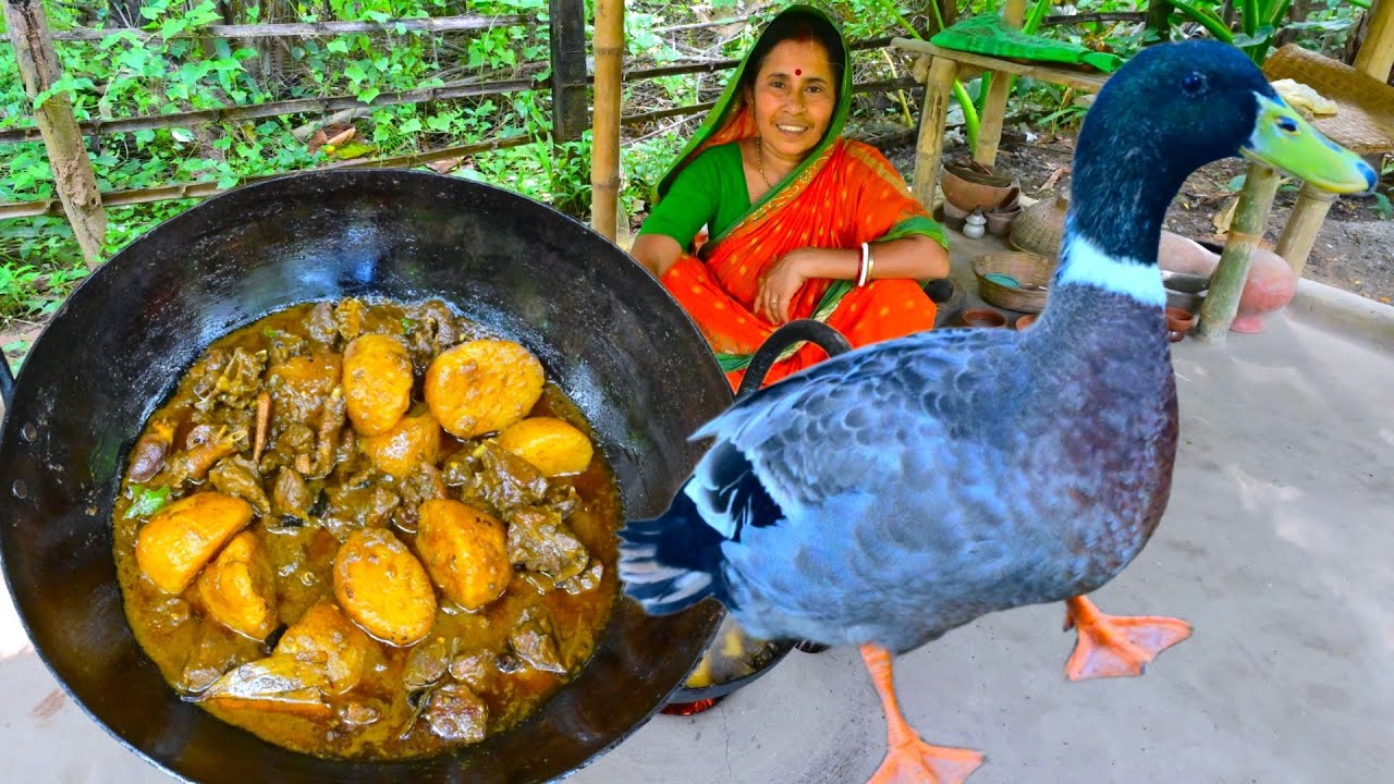 ঘরোয়া পদ্ধতিতে শীতের শুরুতেই দেশি পাতি হাঁসের মাংস সঙ্গে গরম ভাত | Duck curry recipe | villfood