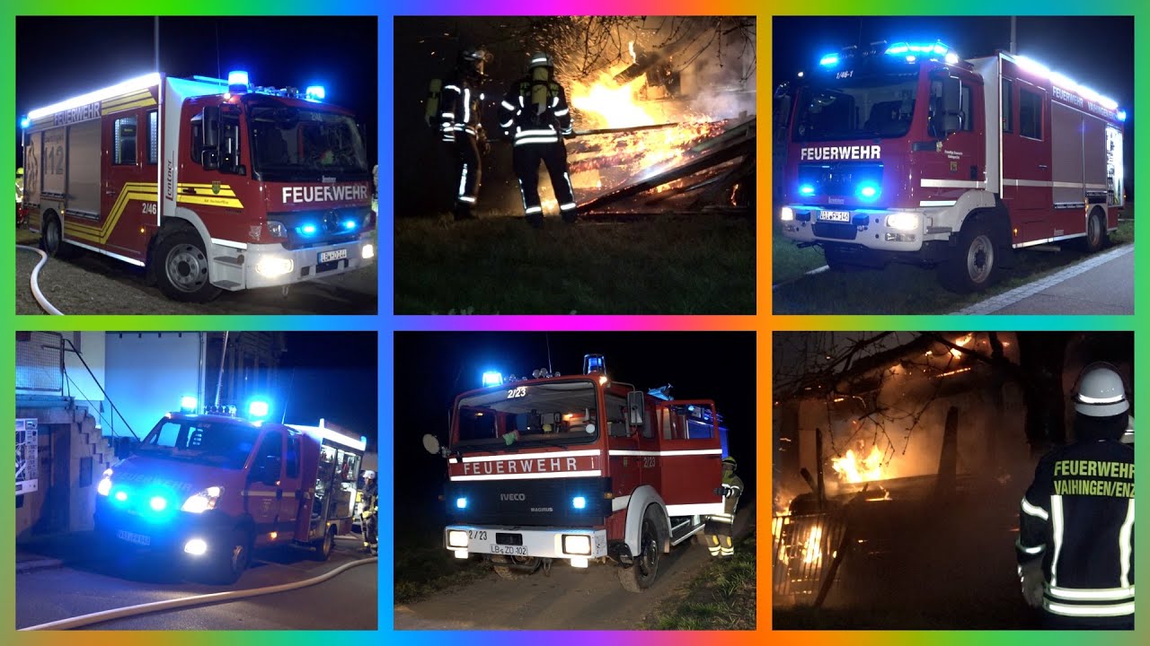 [SCHEUNENBRAND in VAIHINGEN/ENZ] -  Feuerwehr mit Löscharbeiten + Wasser über lange Wegstrecke - [E]