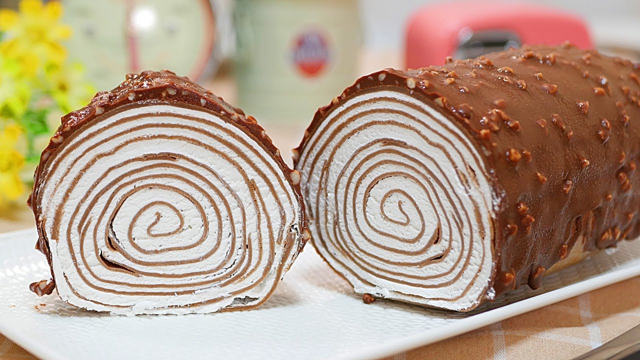 チョコレートクレープロールケーキ chocolate crepe roll cake