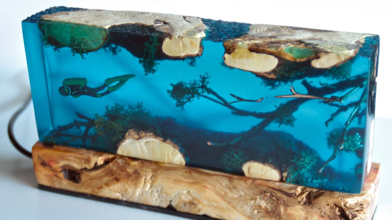 How to make a Underwater Diorama / Night Lamp made of Resin and Burl Wood / Epoxy art