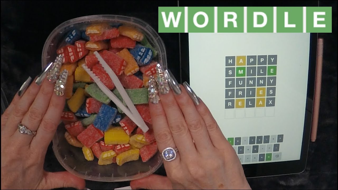 ASMR WORDLE & Gummy Candy Eating on iPad | Whispered Game Play