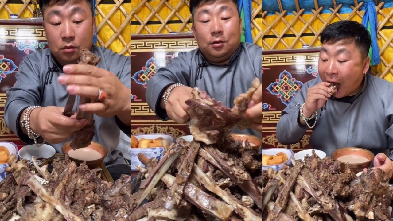 Монгольский Бату печёт булочки и жарит мясо на пастбище! 
