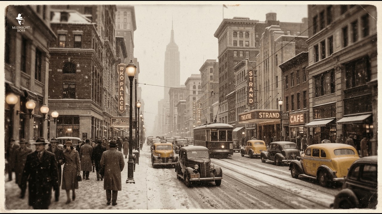 A snowy day in New York in 1940. | Retro Jazz to relax, think & focus.