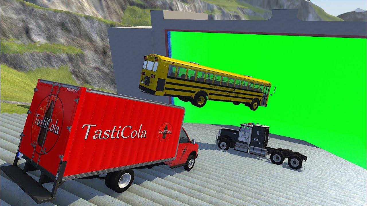 Heavy Vehicle Stairs Jumps Down In Vertical Green Slime Pool - BeamNG.drive Down Stairs Jump