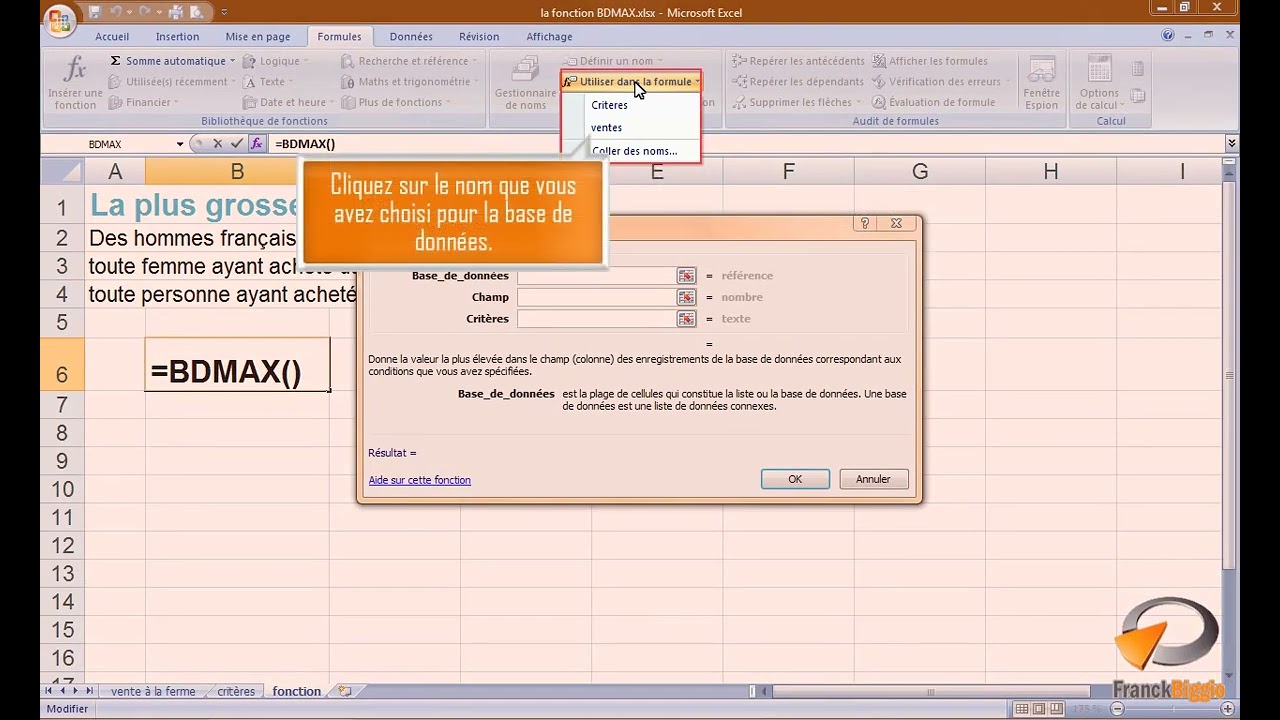La fonction BDMAX dans Excel