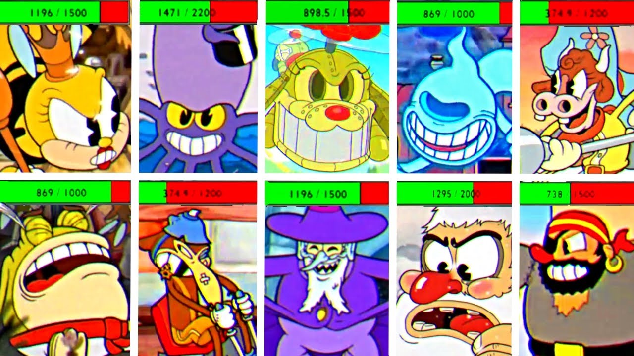 Cuphead + DLC - All Bosses On Simple With Healthbars (No Damage)