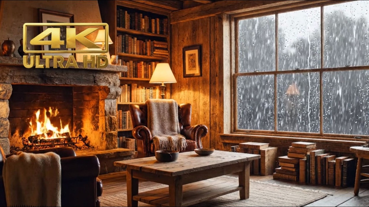 Beautiful Piano Music & 4K Fireplace ❄️ Cozy Snowfall Ambience for Studying (12 HOURS)