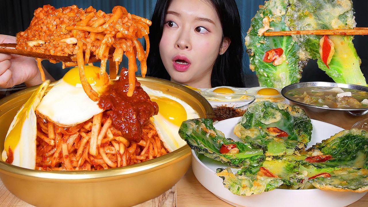 ASMR MUKBANG | Домашняя корейская еда ☆ Хрустящий бибимбап & капустные блинчики