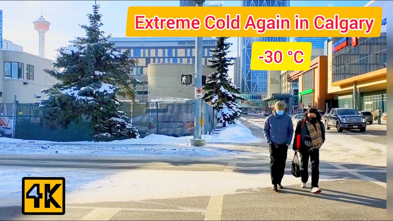 Extreme Cold Again in Calgary, Alberta Canada. 4k. #calgary #downtowncalgary #calgarysnow