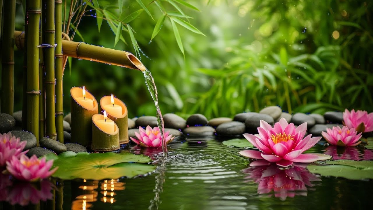 Zen Garden Ambience Bamboo Water Fountain & Healing Spa Music