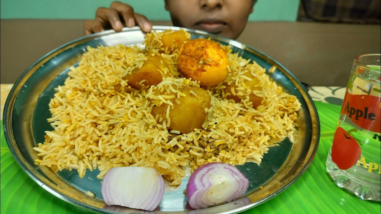 Mukbang Egg biryani with onion 🧅 asmr eating, egg fry big bites mukbang 