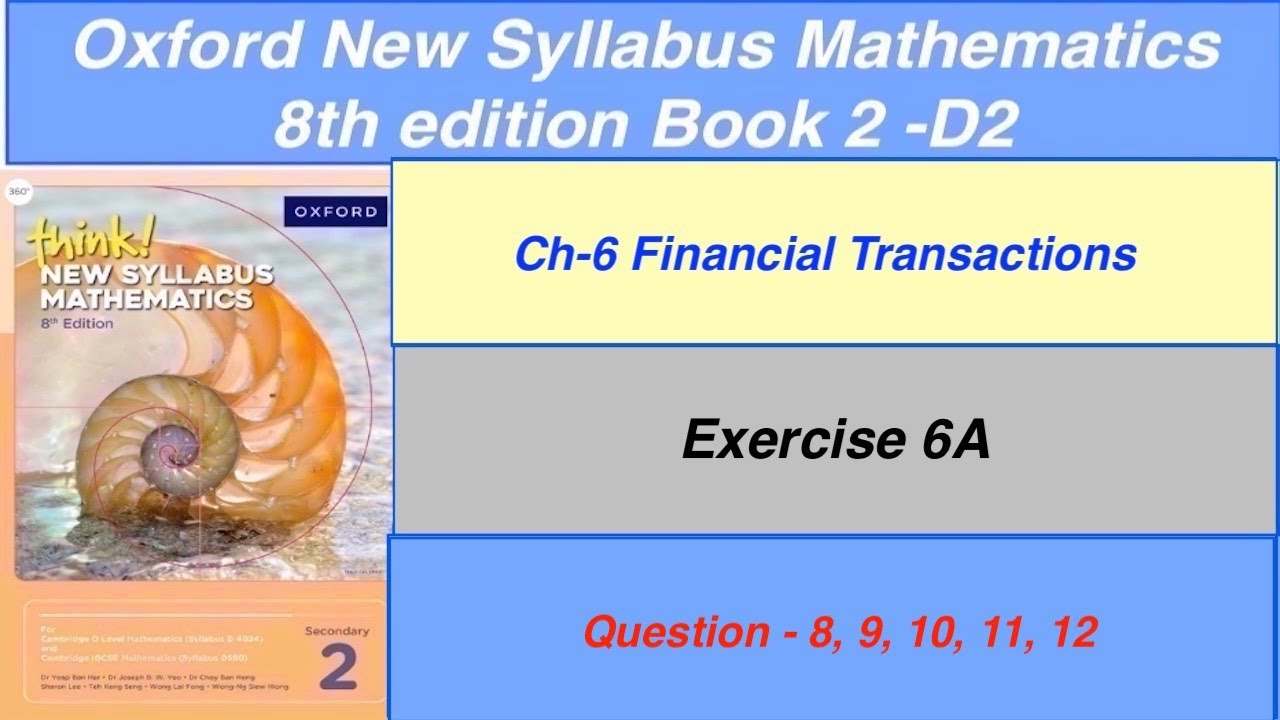 Exercise 6A Question-8,9,10,11,12 Oxford New Syllabus Mathematics 8th edition Book 2 | EX- 6A D2