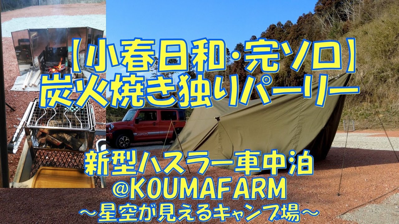 【小春日和完ソロ】炭火焼き独りパーリー 新型ハスラー車中泊@KOUMAFARM～星空が見えるキャンプ場～
