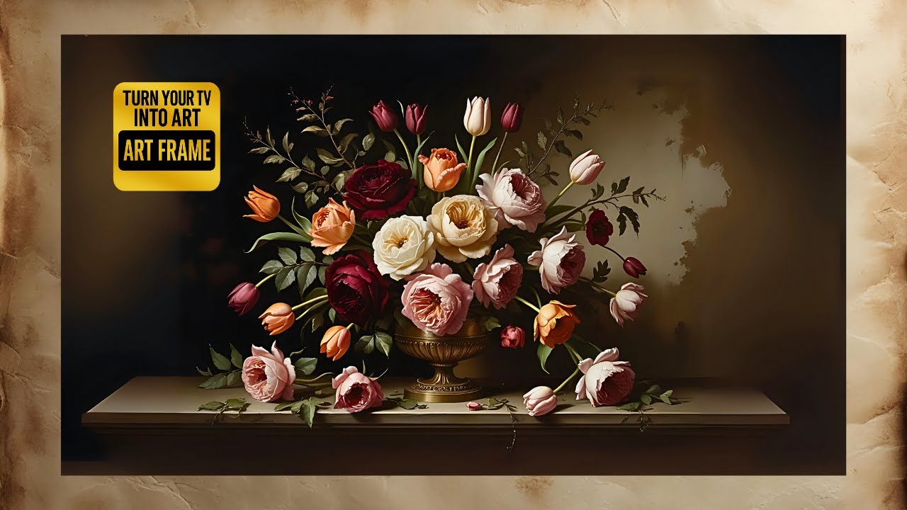Vintage Floral Dark Academia | Antique Parchment Frame Art Display for TV | No Music