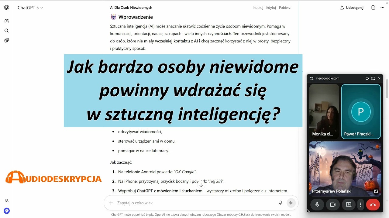 Jak bardzo osoby niewidome powinny wdrażać się w sztuczną inteligencję? (film z audiodeskrypcją)