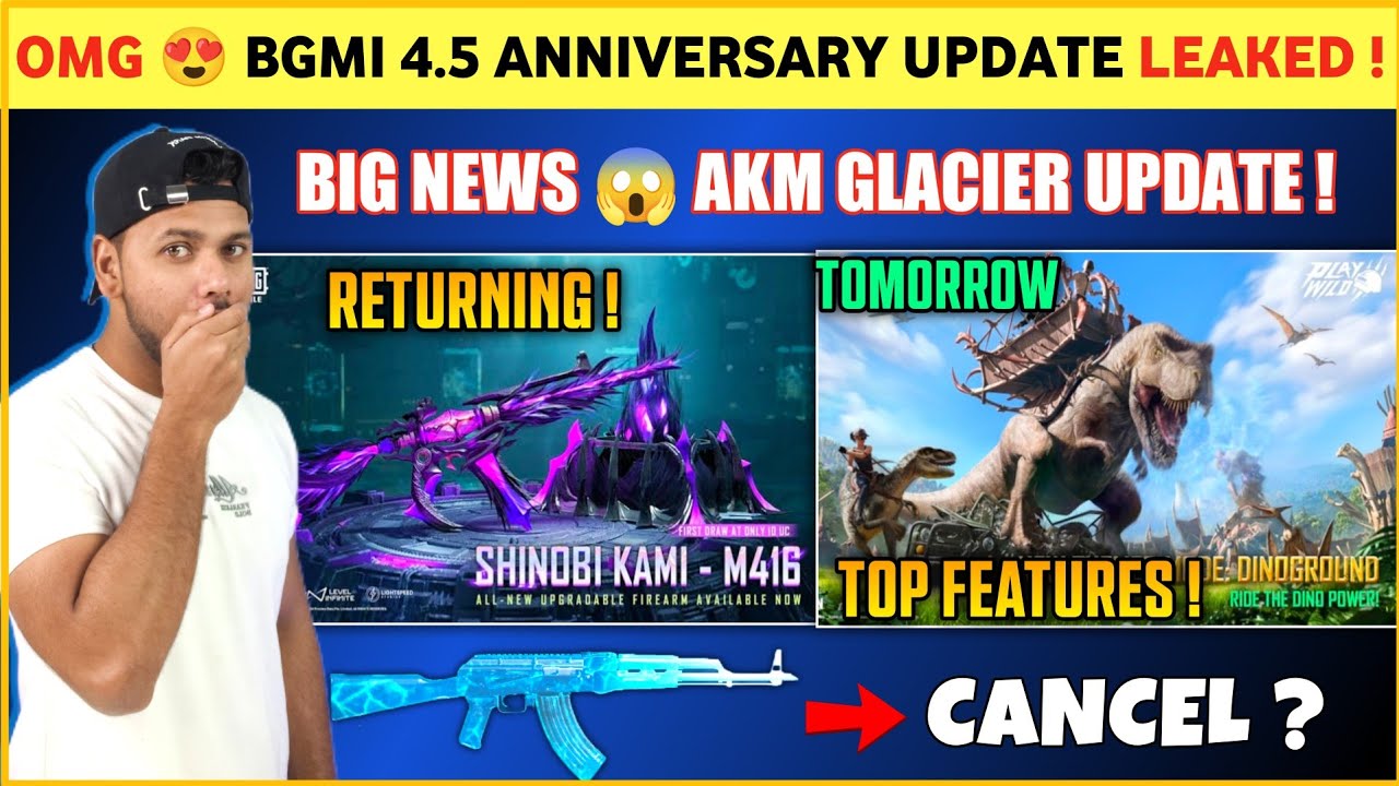 BIG NEWS 🔴 AKM Glacier | Shinobi Kami M416 Return | Bgmi 4.5 Update | Dinosaur Update Features