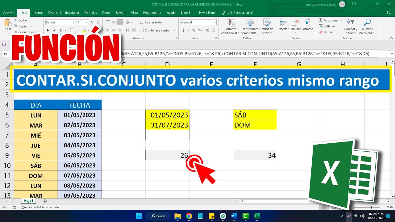 CONTAR SI CONJUNTO VARIOS CRITERIOS MISMO RANGO Microsoft Excel