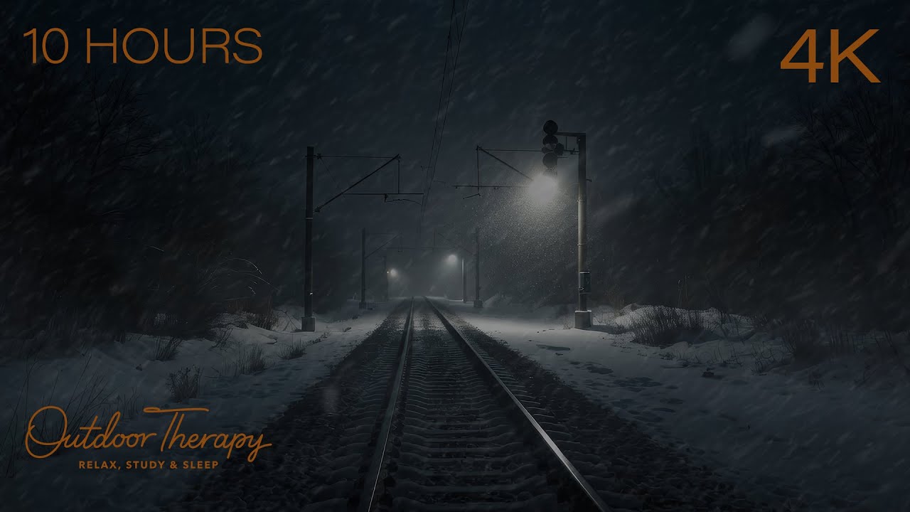 Winter Train Crossing | Blowing Snow & Distant Engines for Deep Sleep & Focus [4K | 10 Hours]