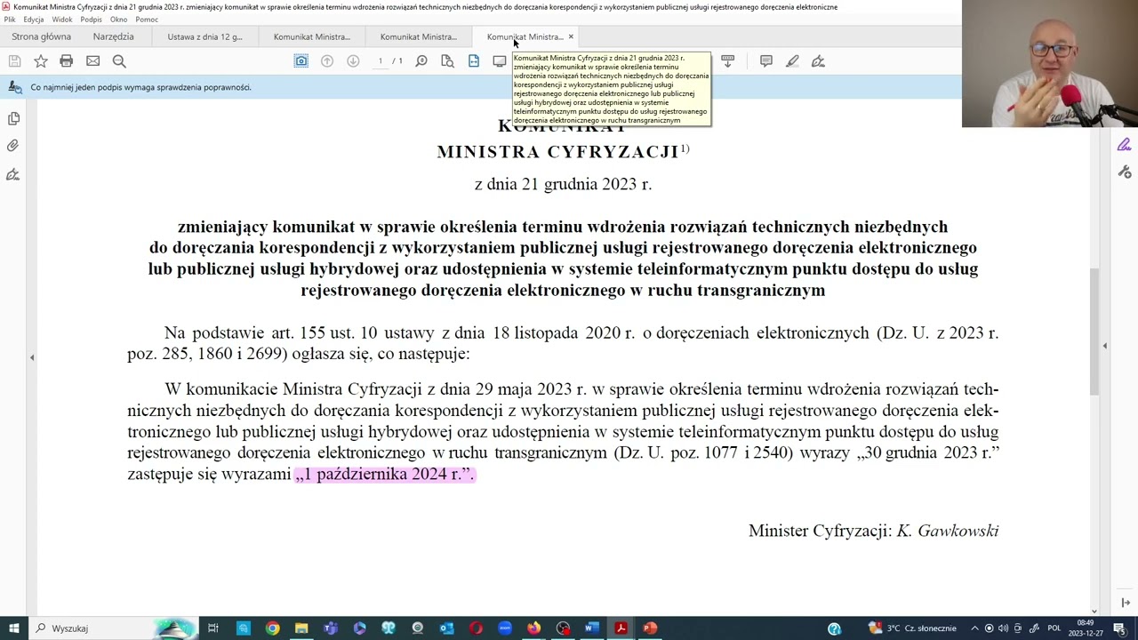 E-doręczenia - KOLEJNA NOWELIZACJA KOMUNIKATU - obowiązkowe od 01.10.2024r.
