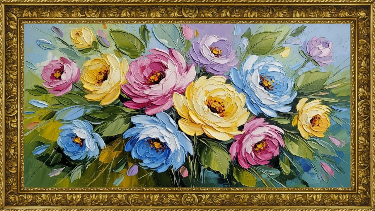 Vintage Inspired Flower Oil Painting 🌸 4K TV Art Visual