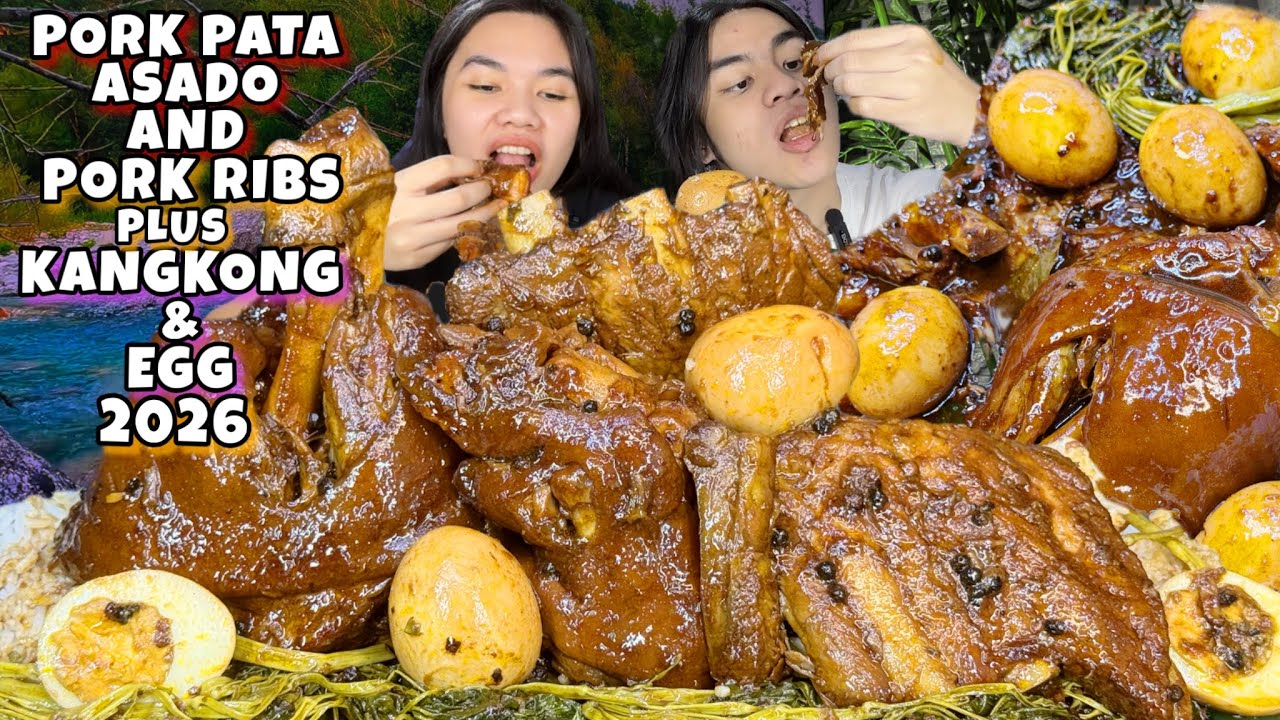 Pork Pata Asado with Pork Ribs, Kangkong and Egg Mukbang 2026 Pinoy Mukbang