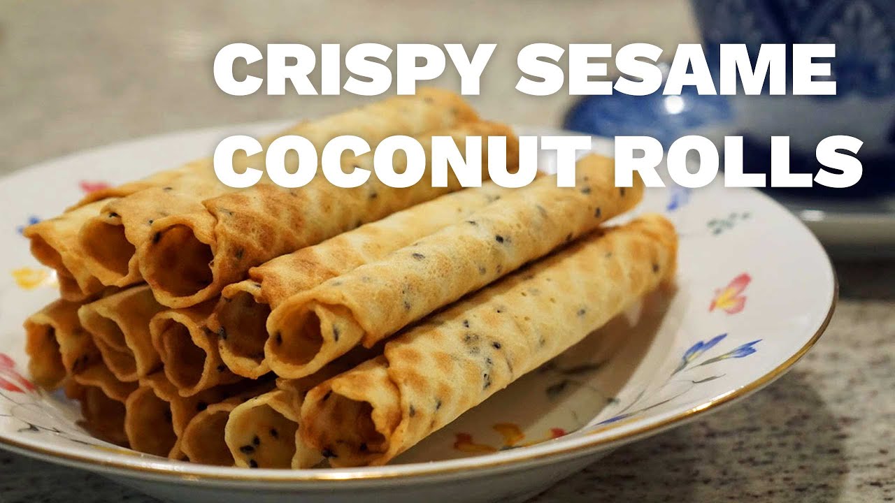 Thai Crispy Coconut Rolls with Black Sesame - Quick Desserts and Snacks