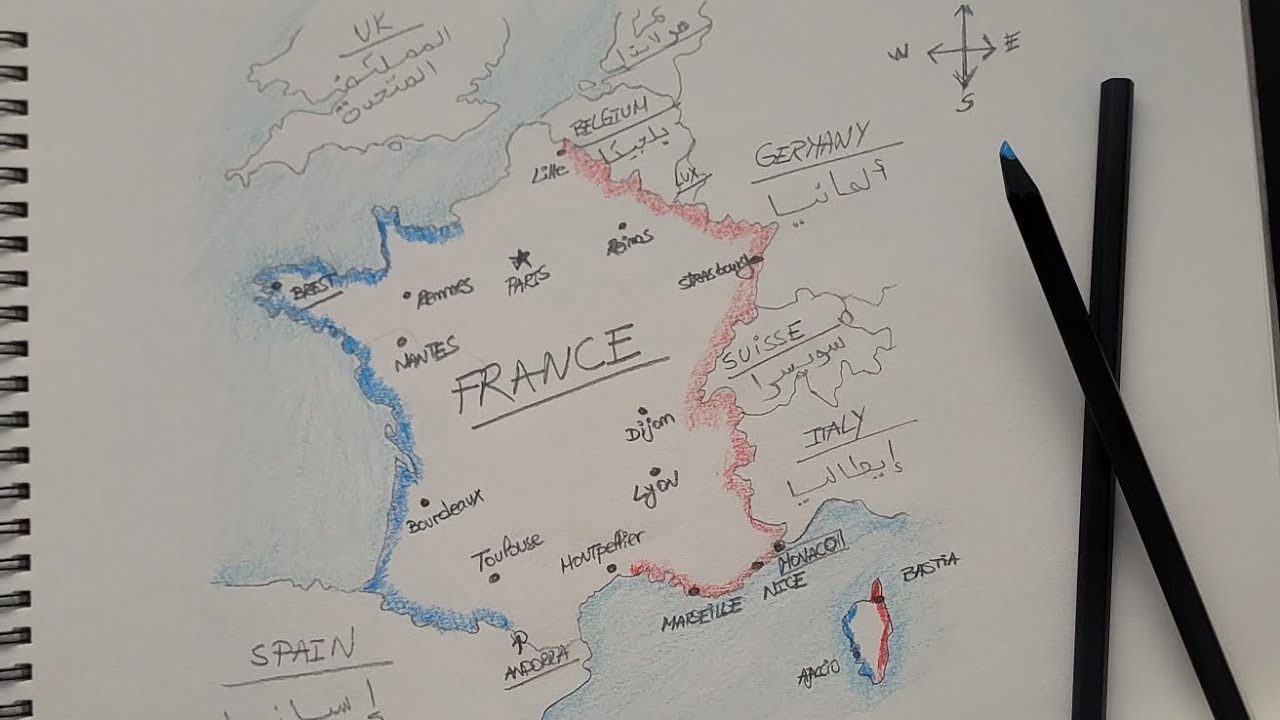 ASMR Arabic whisper France Map Drawing 🇫🇷 رسم خريطة فرنسا